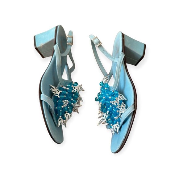 Vintage 60s Amalfi by Rangoni Beaded Mod Heel Sandals 5.5M – Blue, Made in Italy - Picture 6 of 15